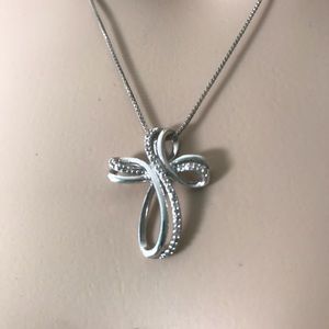 Sterling Silver and Diamond Cross Necklace